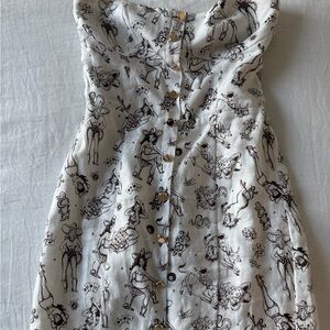 Reformation White Linen Dress with Cowgirl Print